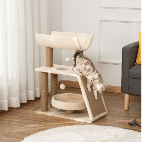 Rascador para gatos con cama de felpa 60x30x76 cm HAVRYA (1/5)