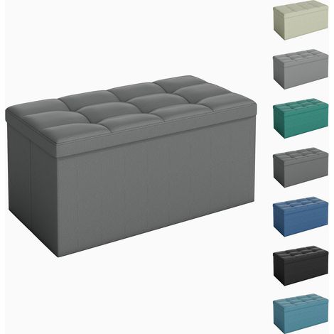 Foldable Storage Ottoman, Storage Bench with Lid, for Bedroom & Living Room, 76 x 38 x 38 cm DARK GREY