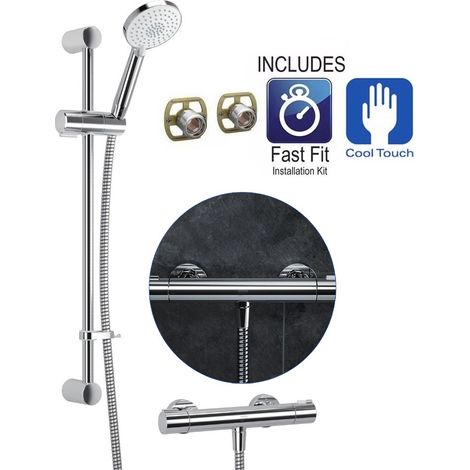 Mira Thermostatic Bar Mixer Shower Chrome Cool Touch + Riser Rail + Fast Fit Kit (1/5)