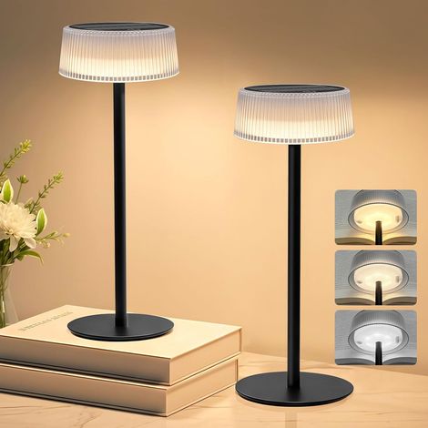Lampe de Table Sans Fil Rechargeable, 2 Pack Dimmable LED Lampe de Table Solaires à Batterie 4000mAh, 3 Modes Portable Étanche IP67 Lampe de Chevet Bureau Tactile pour Intérieur et Extérieur (1/5)