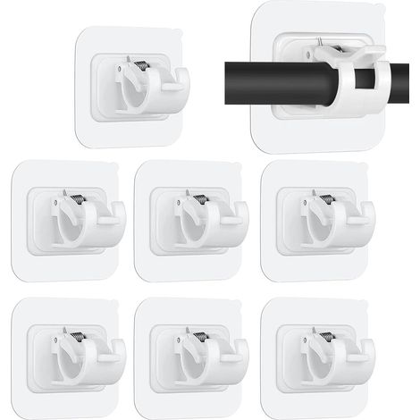 Lot de 8 Supports de Tringle à Rideau Autocollant - Sans Perçage & Sans Clou - Support Mural Adaptable pour Maison, Salle de Bain, Cuisine & Hôtel (1/5)