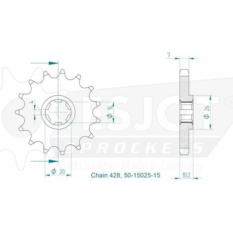 Pignon Sachs-Suzuki - 428 - 15 Dents - Similaire JTF410 - Made in Germany