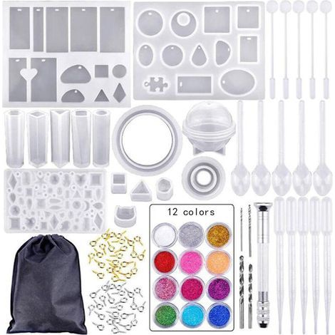 94 pièces lot moule silicone DIY tige mélange compte-gouttes fermoir accessoires bijoux outils géométriques combinaison résine époxy artisanat (1/5)