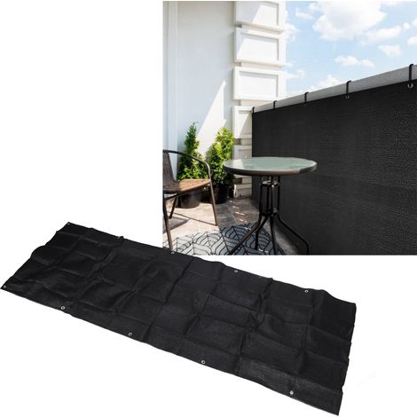 Filet d'intimité 0,9 x 5 m pour balcon, filet de sécurité, filet pare-soleil, voile d'ombrage à boucle, filet de protection solaire noir (1/5)