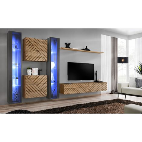 Ensemble de 6 meubles muraux "Switch XVI" pour TV en bois - Beige et Gris - L 330 x H 180 x P 40 cm - Livraison gratuite