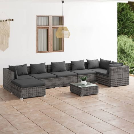 Salon de jardin 8 pcs,Mobilier de terrasse,Table et Chaise pour Relax avec coussins Résine tressée Gris -YZ630571 (1/5)