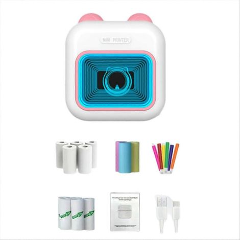 Mini imprimante d'autocollants RGB avec Bluetooth, imprimante thermique sans encre de poche, 10 rouleaux de papier thermique et 5 stylos FMO A (1/5)