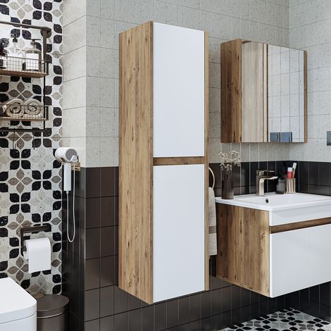 Roomart ATLANTIC-65 Hochschrank Bad 35 cm breit, Weiß-Eiche