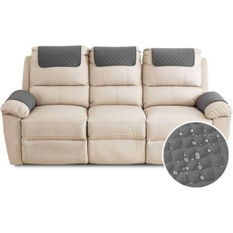 Housse D'accoudoir De Canapé, Imperméable Housse D'appui-tête pour Accoudoir de Fauteuil Relax avec Poche (3 Places,Gris Foncé) (1/4)