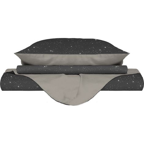 Copripiumino Matrimoniale con Federe Stampato in Microfibra Stars Grigio (1/5)