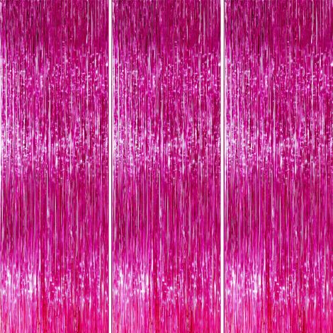 Hot Pink Fringe rideau 8.2ft 3 pcs Pack Red Rose ruban fin Couleur Rose vif avec Magenta tissu fin rideau anniversaire Barbie thème boudoir show Bachelor Party decor (1/5)