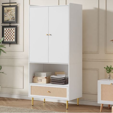 MEUBLIV Armadio 80x48x175 cm bianco e naturale – 2 ante, grande cassetto (1/5)