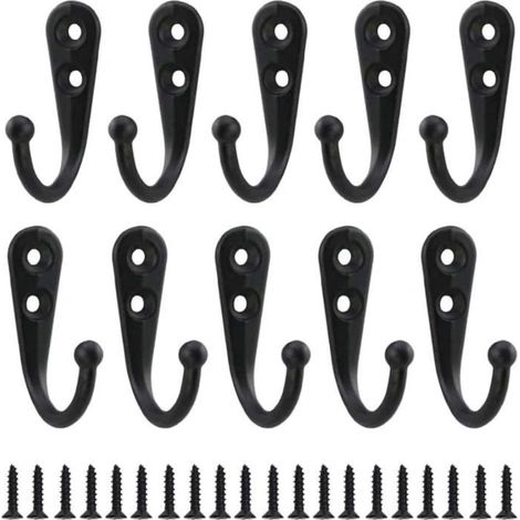 Ecleanfy - Lot de 10 crochets muraux noirs rétro en alliage de zinc - 44×30×13 mm, vis incluses (1/5)