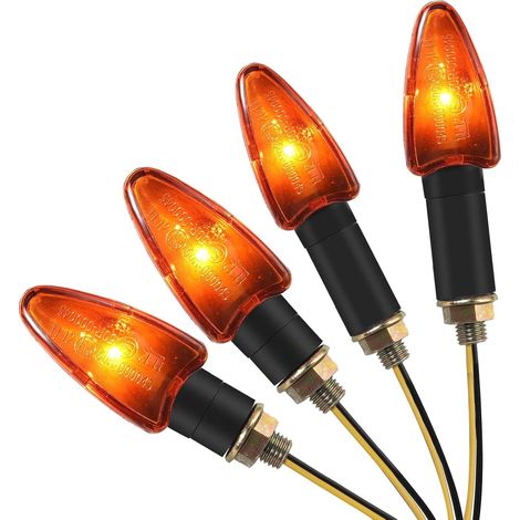 Clignotants moto homologués E-mark, lot de 4, 10 W, haute puissance, orange, étanches, 12 V, pour M10, universels, pour motos, scooters, cruisers, quads, véhicules tout-terrain. (1/4)