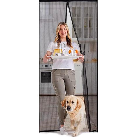 Moustiquaire magnétique pour portes et fenêtres, 140 x 240 cm, idéale pour balcon, facile à installer, protection des insectes avec filet fin, fermeture automatique, noir (1/5)