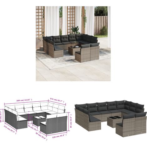 12-tlg. Garten-Sofagarnitur mit Kissen Grau Poly Rattan - Gartenmöbel Set - PE-Rattan Möbel - Outdoor Sofa - Esstisch - Lounge Set - Home & Living (1/3)