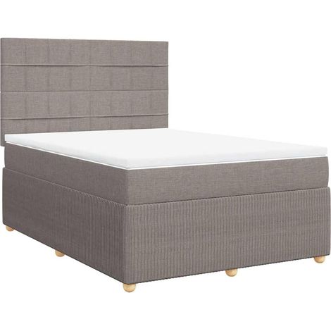 Lit double Lit adulte Sommier à lattes de lit avec matelas Taupe 160x200 cm Tissu (1/5)