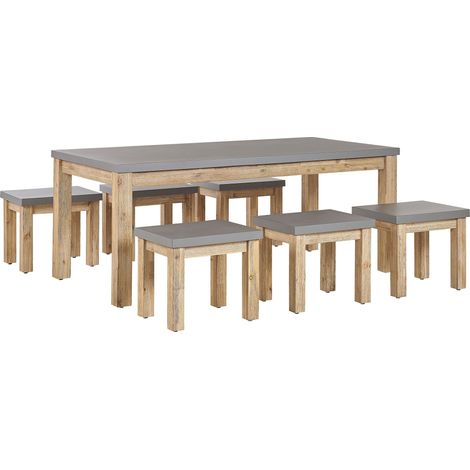 Set da Giardino in Cemento Grigio Tavolo Rettangolare e 6 sgabelli Ostuni