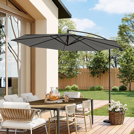 3M Large Garden Hanging Parasol Cantilever Sun Shade Patio Banana Umbrella No Base, Dark Grey