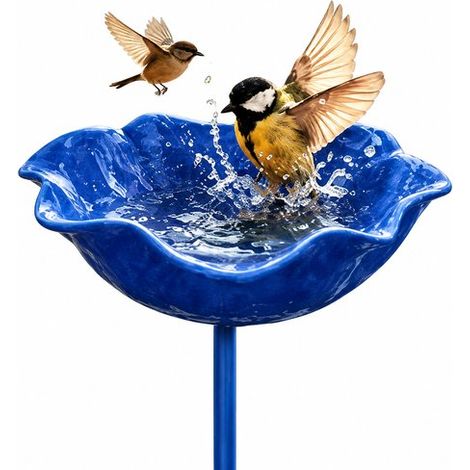 Bebederos para pájaros，141460cm，Material de aleación de alta calidad，Elegante forma de flor，Decoración de jardín，Accesorios para mascotas，Azul