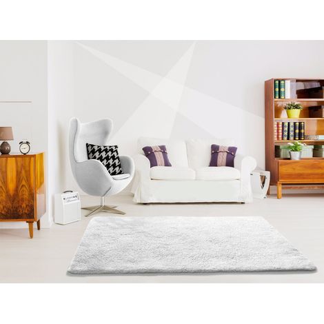 ATTICGO Tapis shaggy uni lavable en machine ALPACA Blanc 80x150 cm (1/4)