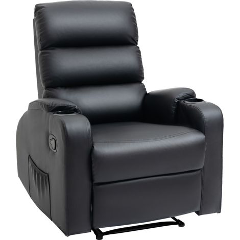 Homcom – Fauteuil relax inclinable noir – Repose-pied ajustable – Revêtement synthétique PU – Dossier ergonomique – Charge max 120 Kg (1/5)