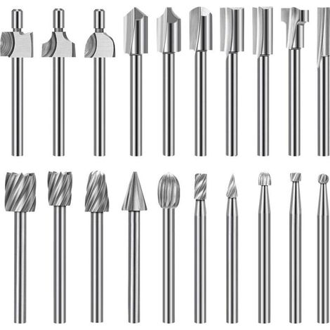 Jeu de Mèches de Gravure Haute Dureté, 10pcs Mèches de Gravure en Carbure HSS & 10pcs Mèches de Toupie Tige 1/8"(3mm) pour Outils Rotatifs pour Bricolage en bois, Sculpture, Perçage, Gravure, Ébarbage (1/4)
