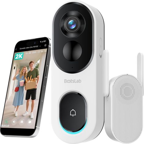 1 Sonnette vidéo sans Fil, 2K 3MP, IP66 étanche, Grand Angle 180°, Vision Nocturne Couleur, Audio Bidirectionnel, Wi-Fi 2,4G (1/5)