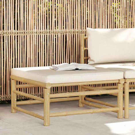 Garten-Fußhocker mit Kissen Cremeweiß Bambus