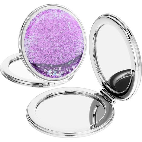 Lot de 2 mini miroirs de maquillage pliables et compacts avec grossissement (1/5)