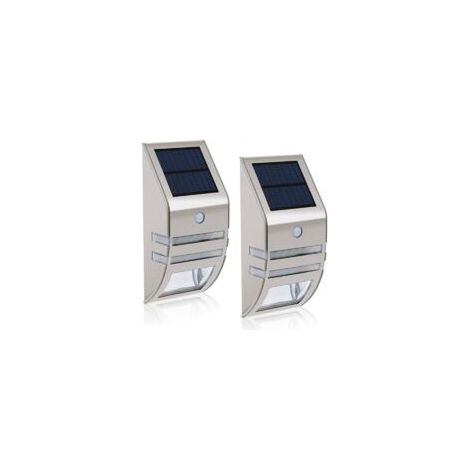 Set di 2 luci solari a LED - Impermeabili - Acciaio inossidabile - Applique da esterno - Con sensore di movimento - Angolo di illuminazione di 90° - Illuminazione per giardino, patio, vialetto - Crezu