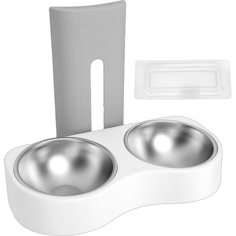 Bol d'alimentation mural pour animaux de compagnie, en acier inoxydable, hauteur réglable, Double bol, Station de vaisselle, gris et blanc (1/5)