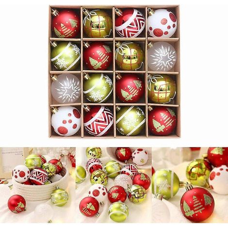 Lot de 16 boules de Noël incassables rouges, blanches et vertes (1/4)