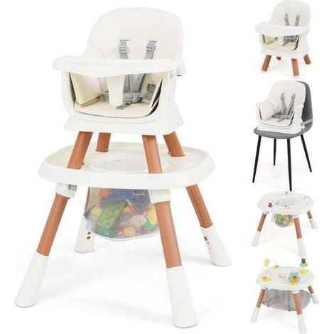 Chaise haute bébé convertible 16 en 1 avec plateau amovible et harnais 5 points - blanc (1/5)
