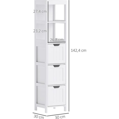 Badezimmerschrank, 2 Regale, 3 Schubladen, wasserabweisendes Material, Weiß (1/5)