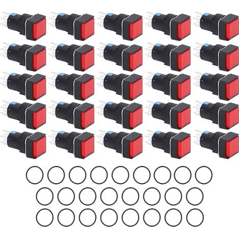 25 pièces interrupteur poussoir carré 8 broches auto-verrouillant avec voyant lumineux rouge 16mm 220V pour boîte de distribution (1/5)