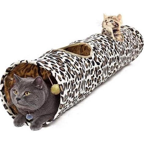 Tunnel de jeu pliable pour chat – Imprimé léopard – 120 cm – Pour chat et lapin (1/5)