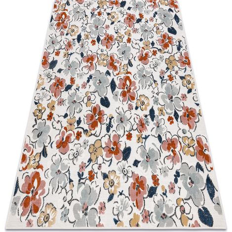 Teppich Strukturell BOTANIC 65239 Blumen, flach gewebt für Balkon, Terrasse - ekrü multicolour 157x220 cm