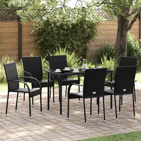 Lot de 6 Chaises de Jardin Empilables en Résine Tressée Noir pour Extérieur et Terrasse - PANGIVO (1/5)