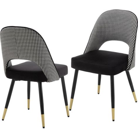 2er Set Esszimmerstühle Samt, modern, armlos, mit Metallbeinen, Schwarz (1/5)