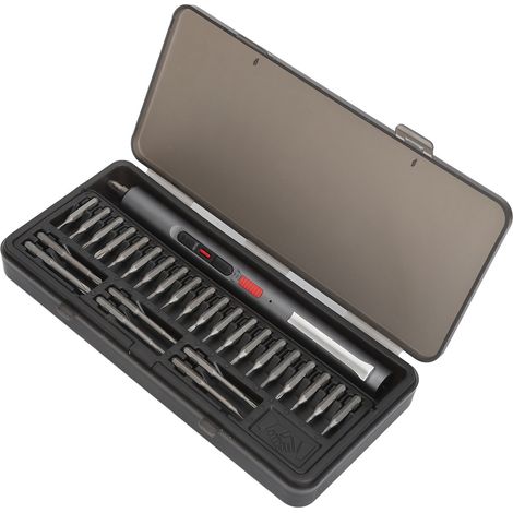 Mini tournevis électrique, trois vitesses réglables, rechargeable, tournevis magnétique de précision, livré avec 26 embouts et doté d'une lumière LED pour les réparations. (1/5)