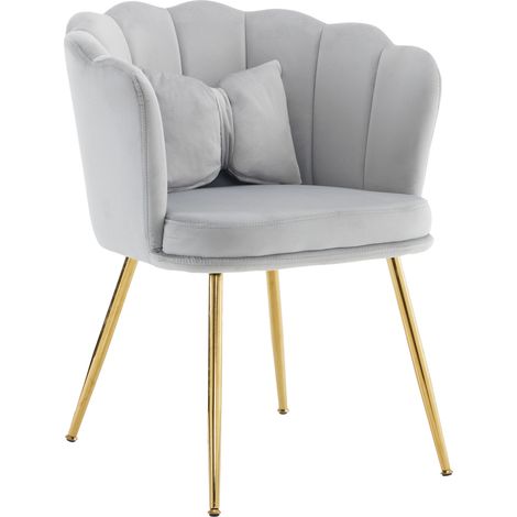 Lot de 2 chaises de salon modernes en velours, chaises de salle de bains rembourrées avec dossier en forme de pétale, pieds en métal doré et coussins papillon pour chambre et salle à manger (1/5)