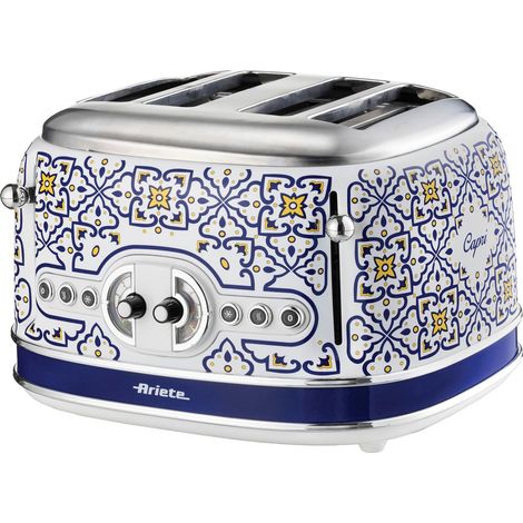 Ariete 561/2 Capri 4 Slice Toaster, Vintage Italian Tile Design, Defrost & 6 Toasting Functions (1/3)
