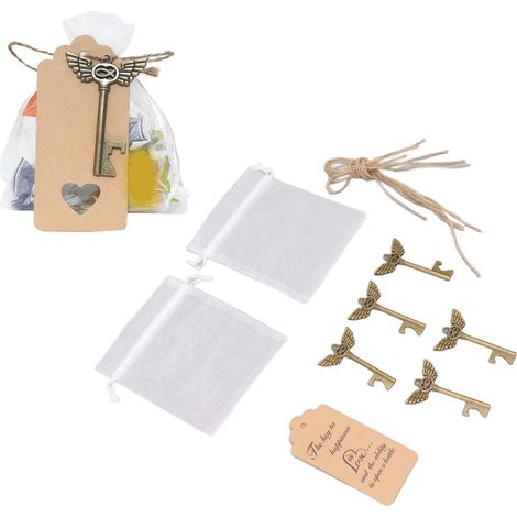 Ouvre-bouteille décoratif en forme de clé vintage, cadeau idéal pour les invités d'un baptême ou pour décorer une table lors d'une fête de fiançailles. (1/5)