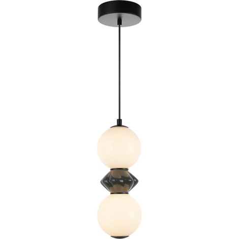 Italux Balos   Suspension III Slim, noir mat avec abat-jour en céramique opale grise, blanc chaud 3000K