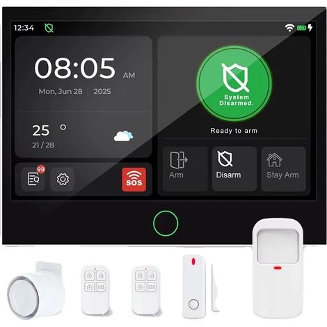 Sistema di allarme domestico intelligente, touchscreen da 7 pollici, telecomando, kit da 6 pezzi, senza spina (1/2)