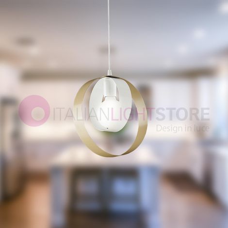 Sospensione Moderna 1 Luce Cerchi Ferro Bianco E Tortora Serie Bolla (1/3)