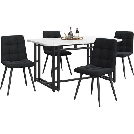 ELVMI Tisch und Stuhlset mit 1 Tisch und 4 Stühlen, für Esszimmer und Wohnzimmer, MDF und Samt, Schwarz (1/5)