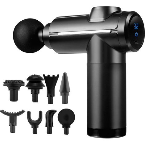 Pistolet De Massage - 32 Niveaux De Puissance - Écran LCD - 8 Têtes D'application - Sans Fil - Pour Soulagement Des Douleurs Musculaires - 1 Pièce