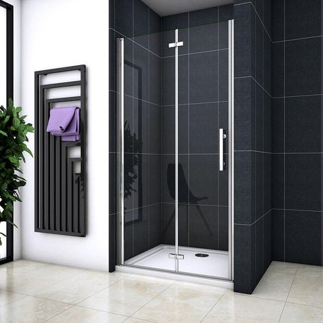 Box Doccia Per Nicchia Porta Pieghevole-Battente 80x185cm 2 Ante in Vetro Temperato Trasparente Anticalcare Da 6mm
